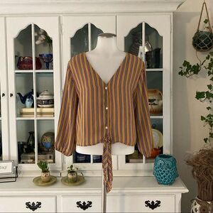 Striped tie-front blouse | L | Daisy May